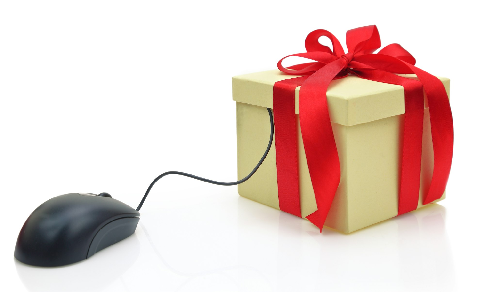 Gift box connected to a computer mouse